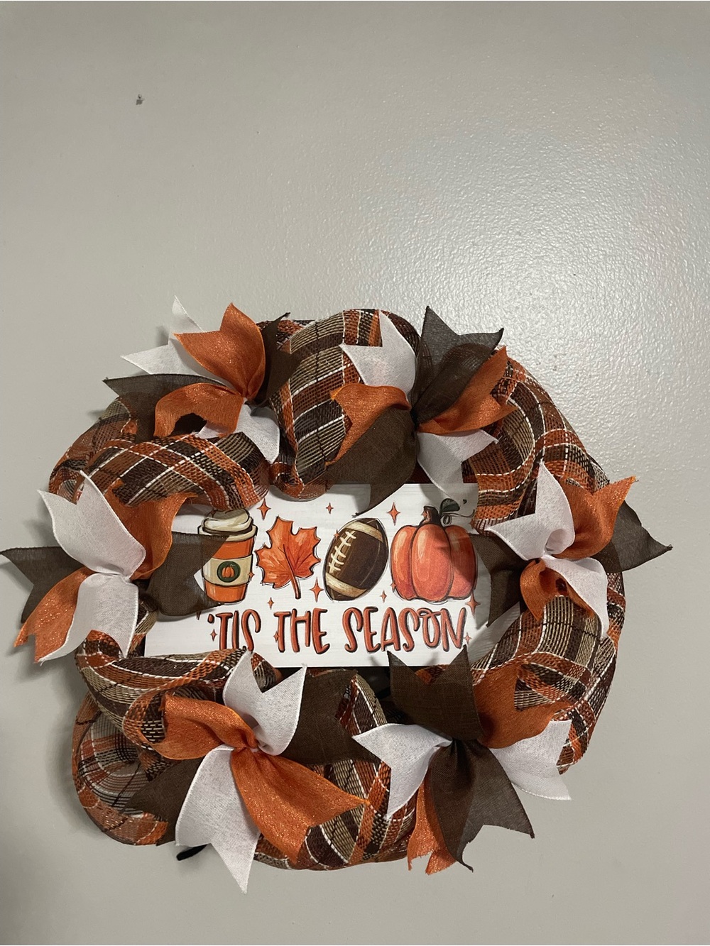 'Tis the Season Fall Wreath in Orange, Brown & White
